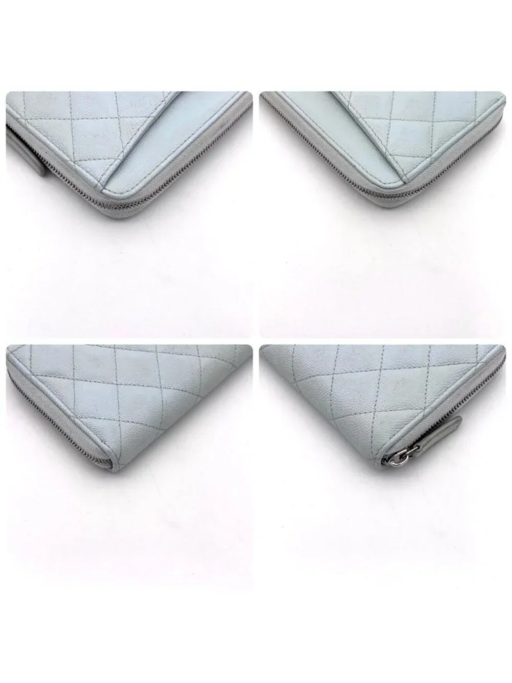 Chanel Quilted Caviar Leather Zip Around Wallet Blue